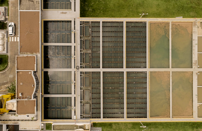 Vista aérea da Estação de Tratamento de Água de Limeira (SP)